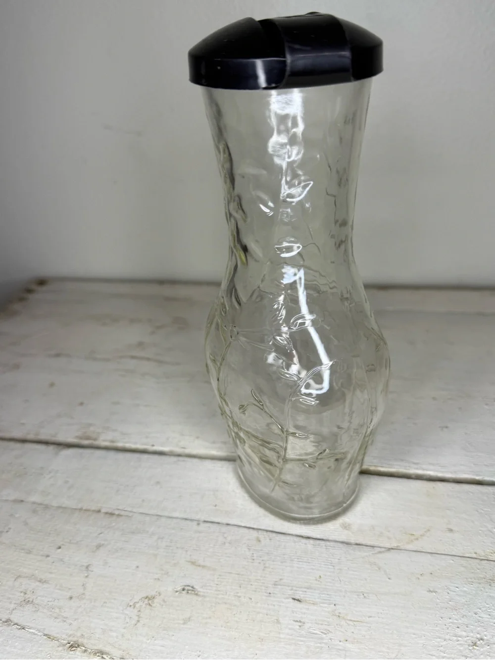 Vintage Good Seasons Salad Dressing Vine Embossed Glass Cruet Shaker Bottle &Lid